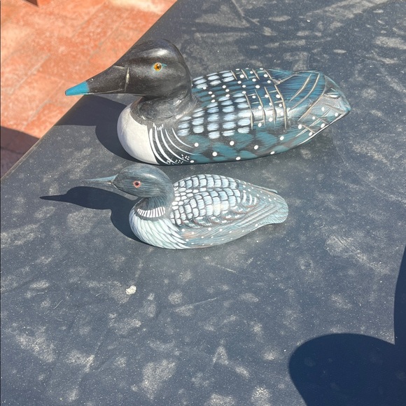 Handcrafted Wood Loon Figurines - Black and Blue